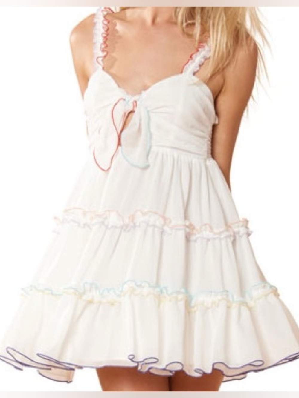 RED CARTER | White Ruffle Tie Mini Dress | L*